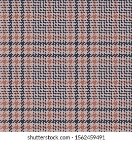 Glen check plaid pattern. Seamless hounds tooth abstract plaid background texture in blue, coral brown, and beige for jacket, dress, coat, or other modern autumn or winter tweed design.