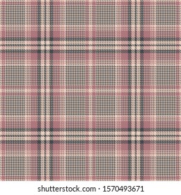 Glen check plaid pattern. Seamless hounds tooth tweed background in soft pink, grey, beige for jacket, skirt, blanket, or other modern textile design.