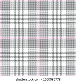 Glen check plaid pattern. Seamless hounds tooth tartan vector plaid texture in grey, pink, white for jacket, skirt, trousers, dress, or other modern spring, summer, and autumn tweed textile design.