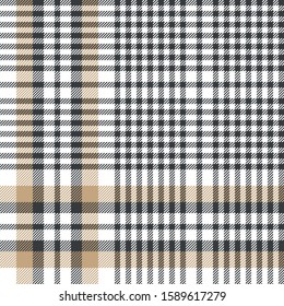 Glen check plaid pattern. Seamless hounds tooth vector plaid background texture in grey, brown, and white for jacket, skirt, trousers, or other autumn spring tweed textile design.