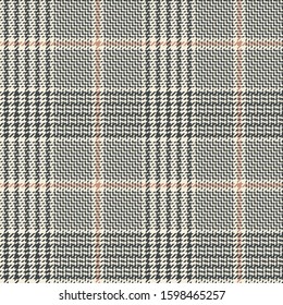 Glen check plaid pattern. Seamless hounds tooth tartan vector plaid in grey and beige for jacket, skirt, dress, trousers, or other modern autumn, spring, and winter tweed fashion textile design.