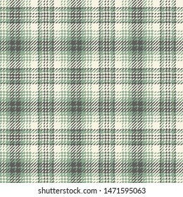 Glen check plaid pattern vector background. Seamless abstract hounds tooth plaid in soft green, grey, and beige for jacket, coat, skirt, bag, or other modern textile design.