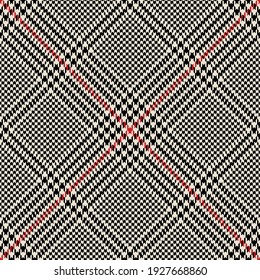 Glen check plaid texture in black, red, off white. Seamless hounds tooth vector tweed tartan pattern for jacket, skirt, dress, throw, other modern spring autumn winter casual fashion textile design.