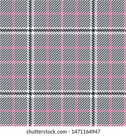 Glen check seamless pattern with white, black and pink stripes.