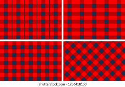Glen checkered pattern. Seamless plaid woollen plaid in red on dark blue background for shirts, jackets, coats, trousers, dresses or any other modern fashion textile design. Hunt for tooth texture.
