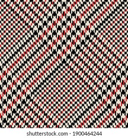 Glen pattern autumn in black,red, beige. Seamless abstract hounds tooth tweed check plaid graphic background for jacket, coat, skirt, dress, tablecloth, other modern textile print.