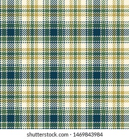 Glen pattern. Seamless hounds tooth check plaid in blue, green, gold, and beige for jacket, skirt, coat, dress, or other modern textile print.