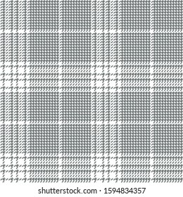 Glen pattern. Seamless hounds tooth check plaid background in grey and white for coat, skirt, trousers, jacket, or other modern autumn spring fashion fabric print.