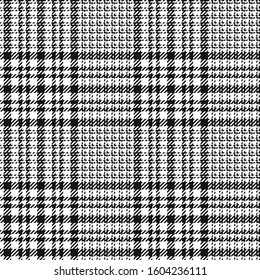 Glen pattern. Seamless hounds tooth check plaid background in black and white for coat, skirt, trousers, jacket, or other modern fashion fabric print. Texture for autumn and winter clothing.