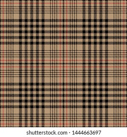 Glen pattern. Seamless tartan check plaid in black, brown, and red for jacket, coat, skirt, trousers, or other modern textile design.