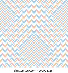 Glen pattern spring in pastel blue, pink, yellow, white. Seamless hounds tooth tweed check plaid graphic background for jacket, coat, skirt, dress, tablecloth, other modern textile print.