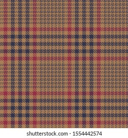 Glen pattern. Traditional dark seamless hounds tooth tartan check plaid background in grey, brown, and red for coat, skirt, trousers, jacket, blanket, or other autumn and winter fashion tweed print.