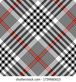 Glen pattern vector in black, red, white. Seamless diagonal tweed design for jacket, coat, skirt, or other autumn textile prints.