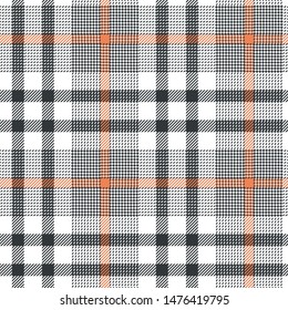 Glen pattern vector. Seamless tweed check plaid in dark brown, orange, and white for jacket, coat, skirt, trousers, dress, or other modern textile design.