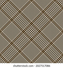 Glen plaid pattern for autumn winter in gold, black, beige. Seamless textured tweed tartan check plaid for flannel shirt, skirt, blanket, other modern fashion textile design.