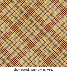 Patrón de plaid de vidrio en beige; azul; rojo. Fondo a cuadros impecable. Jaula diagonal escocesa de colores. Textura abstracta. Impresión gráfica vectorial sobre telas, camisas y textiles.