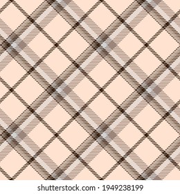 Glen plaid pattern in beige, brown, gray. Seamless checkered background. Colored Scottish diagonal cage. Abstract texture. Vector graphics printing on fabrics, shirts and textiles.