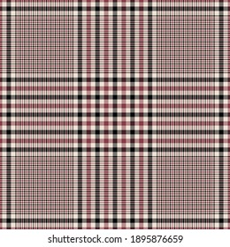 Glen plaid pattern in black, red, off white. Large size for duvet cover or blanket. Seamless textured houndstooth tartan check vector graphic for spring, autumn, winter fashion textile print.