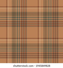 Glen plaid pattern in brown, blue. Seamless checkered background. Colored Scottish cage. Abstract texture. Vector graphics printing on fabrics, shirts and textiles.