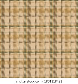 Glen plaid pattern in brown, green. Abstract seamless checkered background. Colored Scottish cage. Vector graphics printing on fabrics, shirts and textiles.