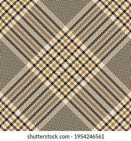 Glen plaid pattern. Gold, beige, black seamless tartan tweed check vector for jacket, coat, skirt, dress, trousers, tablecloth, blanket, other modern spring autumn winter fashion textile print.