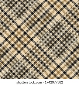 Glen plaid pattern in gold and black. Seamless diagonal herringbone checkered graphic for blanket, throw, skirt, or other modern autumn winter tweed fabric design.