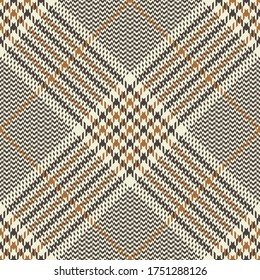 Glen plaid pattern in gold and black. Seamless tweed tartan check plaid for jacket, coat, dress, trousers, skirt, bag, or other modern autumn fashion fabric designs.