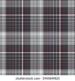 Glen plaid pattern in gray, white, red. Seamless checkered background. Colored Scottish cage. Abstract texture. Vector graphics printing on fabrics, shirts and textiles.