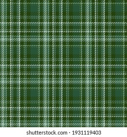 Glen plaid pattern in green, blue, white. Abstract seamless checkered background. Colored Scottish cage. Vector graphics printing on fabrics, shirts and textiles.