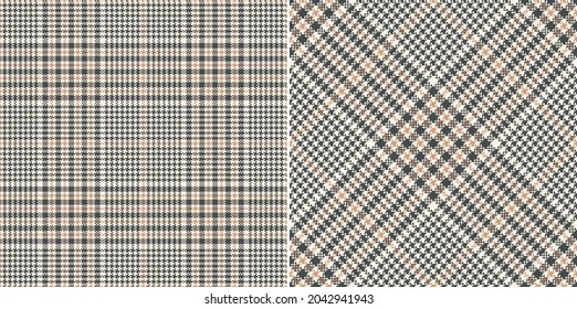 Glen plaid pattern in grey and beige. Herringbone textured seamless neutral tartan tweed check vector for modern spring autumn winter jacket, skirt, trousers, blanket, other fashion fabric design.