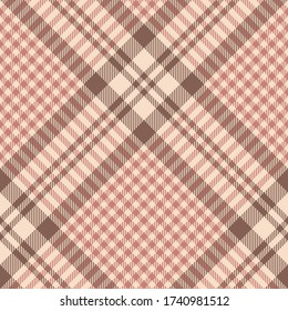 Glen plaid pattern. Seamless diagonal hounds tooth check plaid texture in brown, coral, and beige for tablecloth or other modern autumn or winter tweed textile design.