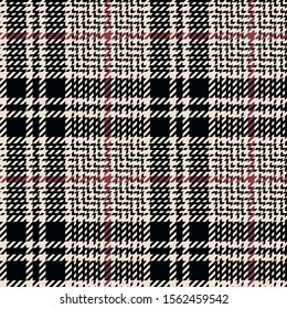 Glen plaid pattern. Seamless hounds tooth tartan check plaid tweed texture in black, soft red, and off white for coat, skirt, jacket, or other modern autumn and winter fashion clothes print.