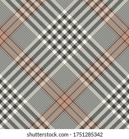 Glen plaid pattern. Seamless hounds tooth vector plaid texture in grey and beige for jacket, coat, trousers, skirt, dress, or other modern autumn tweed textile design.