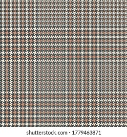 Glen plaid pattern. Seamless hounds tooth tweed check plaid in grey, beige, and white for coat, skirt, trousers, jacket, or other modern spring and autumn fashion fabric print.