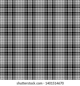 Glen plaid pattern seamless vector background. Hounds tooth ombre tartan check plaid in black and white for skirt, dress, jacket, coat, or other fashion textile design.