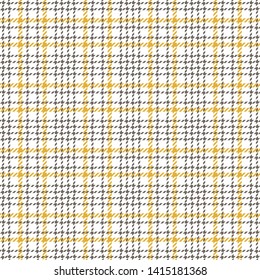 Glen plaid pattern seamless vector graphic. Hounds tooth check plaid in yellow, grey, and white for dress, skirt, jacket, or other modern summer tweed textile design.