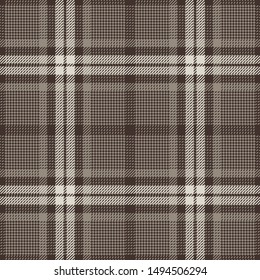 Glen plaid pattern seamless vector background. Brown and beige hounds tooth check plaid for jacket, coat, dress, or other modern textile design.