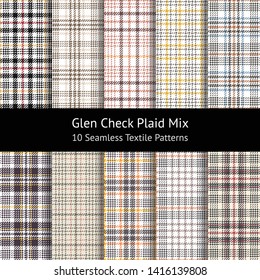 Glen plaid pattern set. Seamless hounds tooth tweed check plaid for jacket, coat, dress, skirt, or other modern fashion textile design. Swatches included.