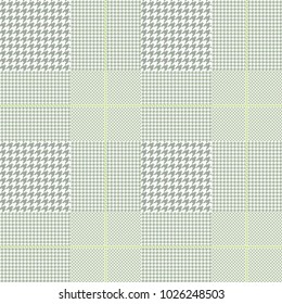 Glen plaid pattern in shades of muted green. Classic Prince of Wales checkered texture. Seamless fabric 
