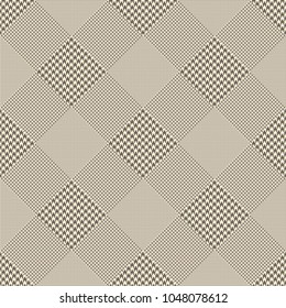 Glen plaid pattern in taupe, grey and pale golden beige. Seamless Prince of Wales texture print. 