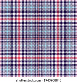 Glen plaid pattern tweed check vector in navy blue, red, white. Seamless abstract tartan plaid background graphic for skirt, blanket, throw, other modern spring autumn winter fashion textile print.