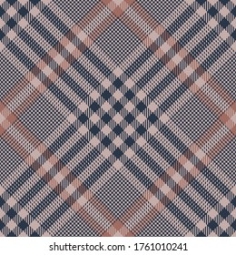 Glen plaid pattern vector. Tweed check plaid in dark blue, coral brown, and beige for skirt, tablecloth, blanket, throw, or other modern autumn winter textile design.