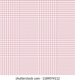 Glen Plaid Seamless Vector Pattern in Rose Pink and White. Trendy High Fashion Print. 9x9 Houndstooth Check. Prince of Wales Check. Traditional Scottish Fabric. Pixel Perfect Tile Swatch Included.