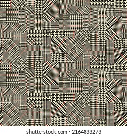 Glen plaid tartan fabric patchwork abstract vector seamless pattern grunge effect in separate layer