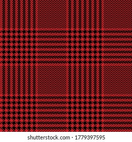 Glen textile plaid pattern in black and red. Seamless fashion herringbone textured plaid vector for dress, jacket, coat, or other modern Christmas and New Year tweed fabric design.