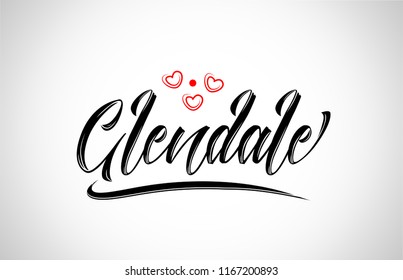 glendale city text design with red heart typographic icon design suitable for touristic promotion