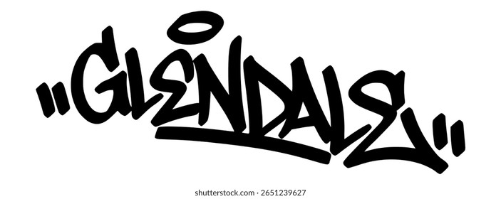 Marca de grafite Glendale em letras negras em fundo transparente. Aparência elegante e urbana com formato de letra arrojado para visuais digitais expressivos