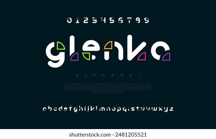 Glenka creative geometric modern urban alphabet font. Digital abstract futuristic, fashion, sport, minimal technology typography. Simple numeric vector illustration