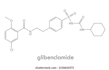 Glibenclamide structure. Molecule of a drug used in diabetes treatment.