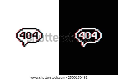 glich effect 404 error icon 8 bit, pixel art computer 404 laptop icon for game logo.